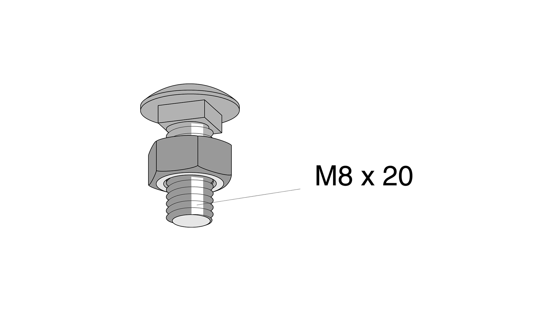 Vagnsbult M8x20 mm 10 st